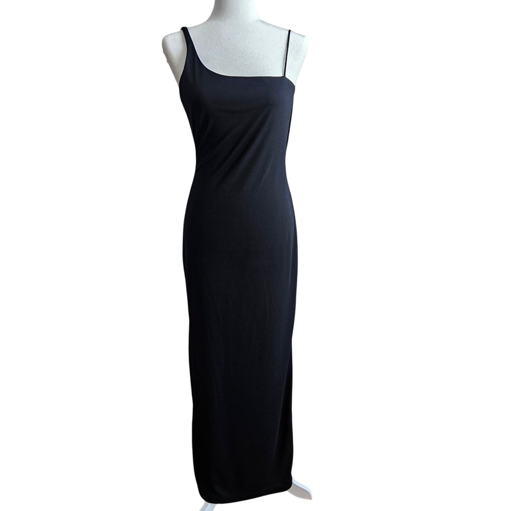 Vintage 90s Black Slip Dress Open Scoop Back Leg Slits Women's XS‎ Formal Prom